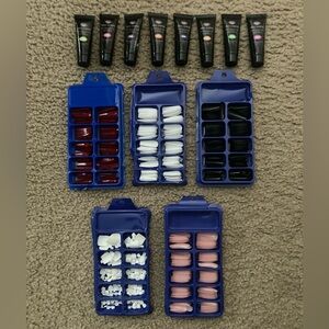 Press On Nails & Poly Gel Bundle. Coffin Nails/Toe Tips, Black, White, Pink, Red